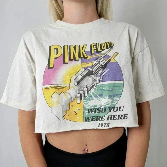 Pink Floyd Wish You Were Here Distressed Oversized Band Tee Crop - Picture 1 of 4